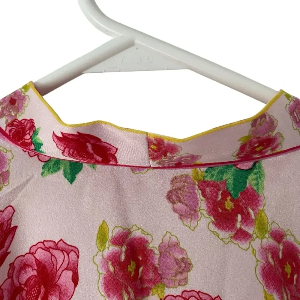 Natori Neiman Marcus Vintage Cabbage Rose Pink Robe size XS - Picture 5 of 9